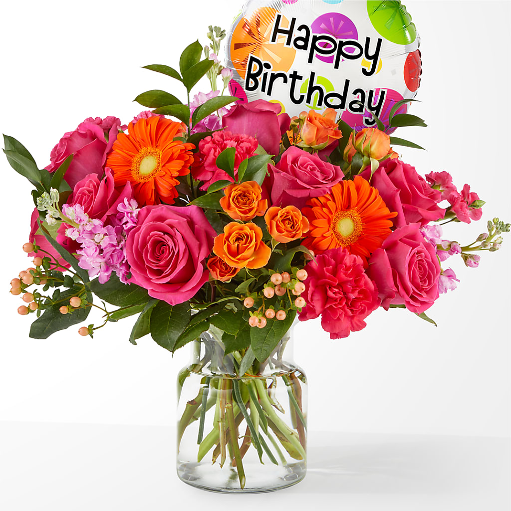 Fiesta Bouquet with Birthday Balloon – Discountflowershop.com, Tontitown AR