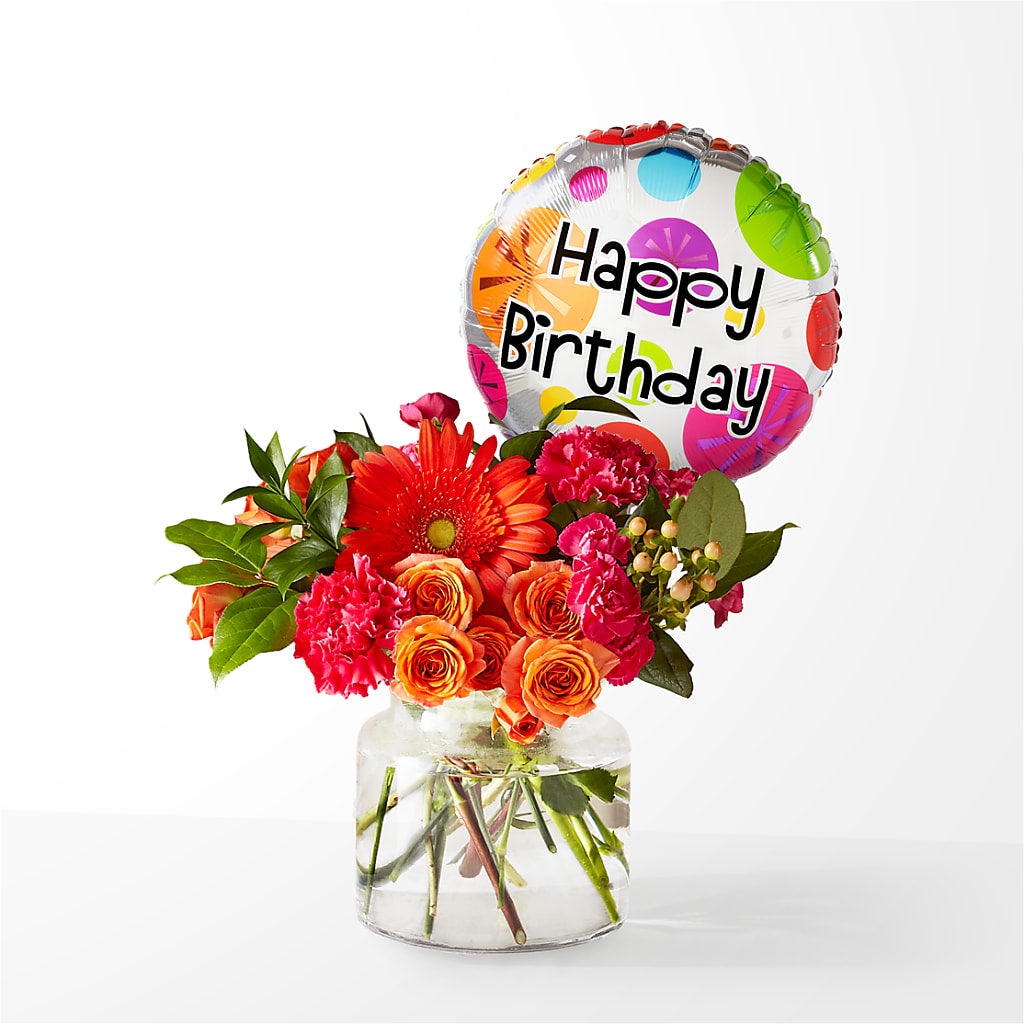 Fiesta Bouquet with Birthday Balloon – Discountflowershop.com, Tontitown AR
