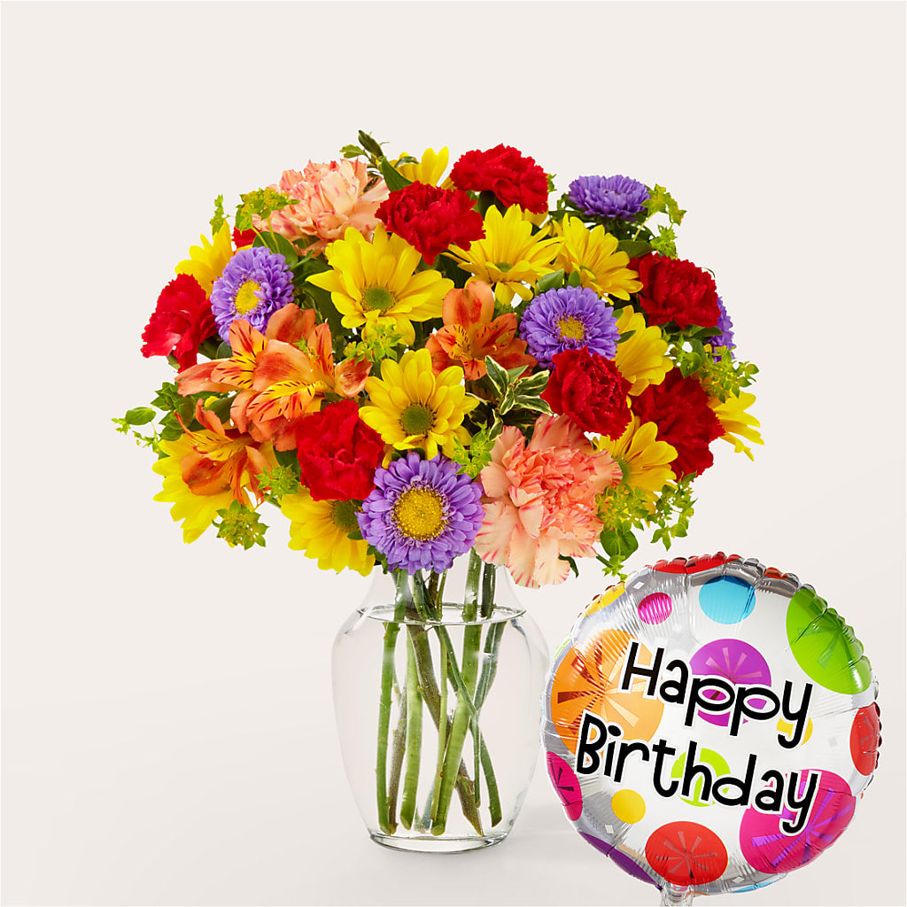 Kaleidoscope Bouquet with Birthday Balloon – Discountflowershop.com, Tontitown AR