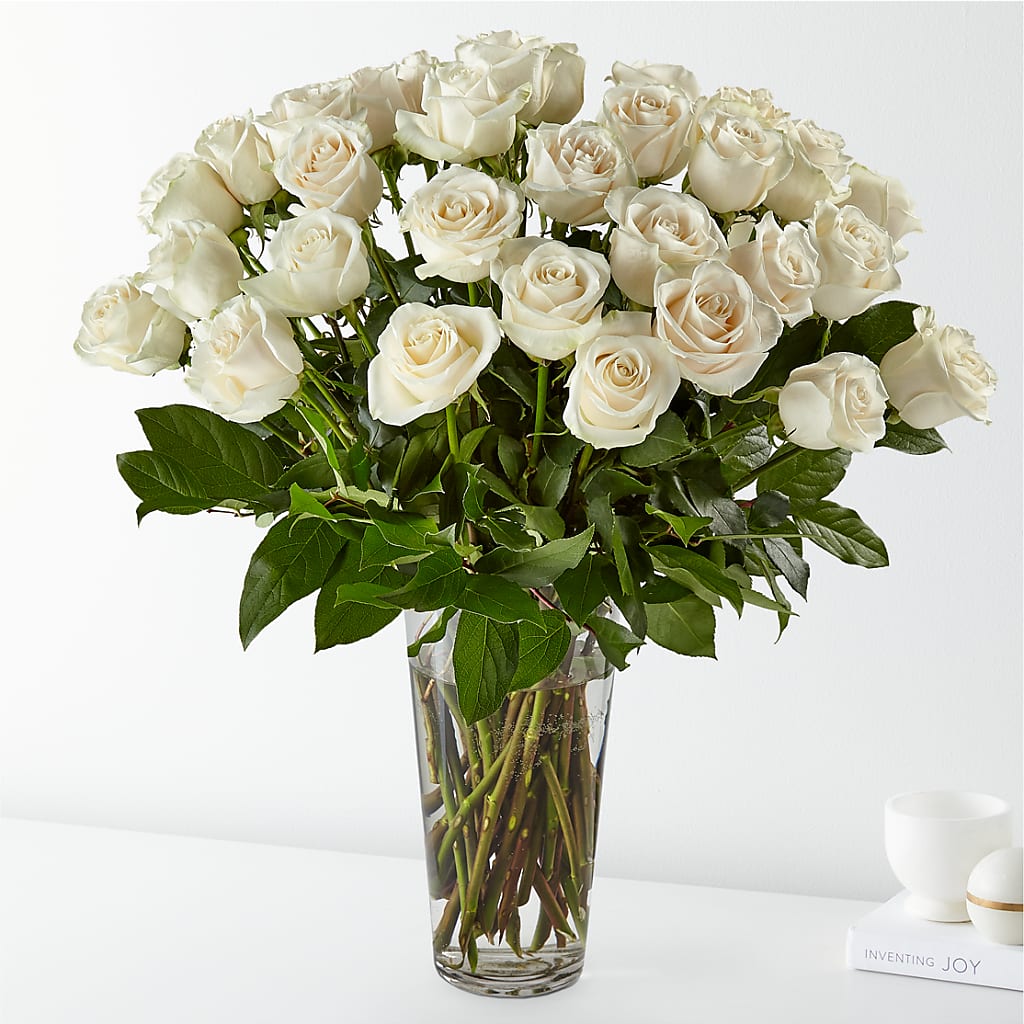Long Stem White Rose Bouquet – Discountflowershop.com, Tontitown AR