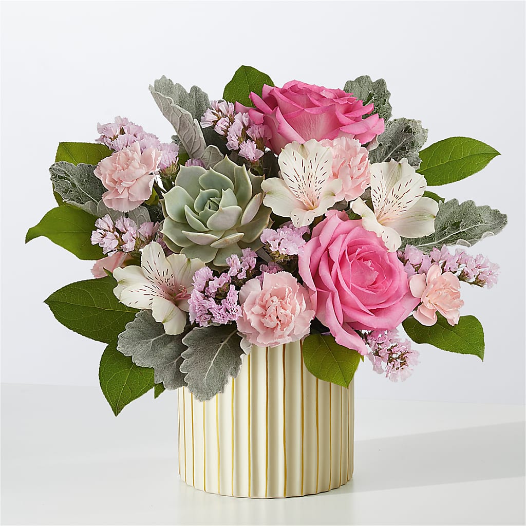 Dusty Rose Bouquet with Ivory Vase – Discountflowershop.com, Tontitown AR