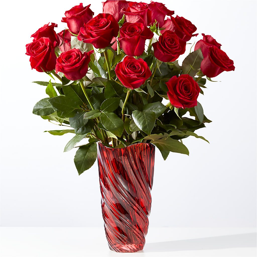 Classic Love Red Rose Bouquet with Luxe Swirl Vase – Discountflowershop.com, Tontitown AR
