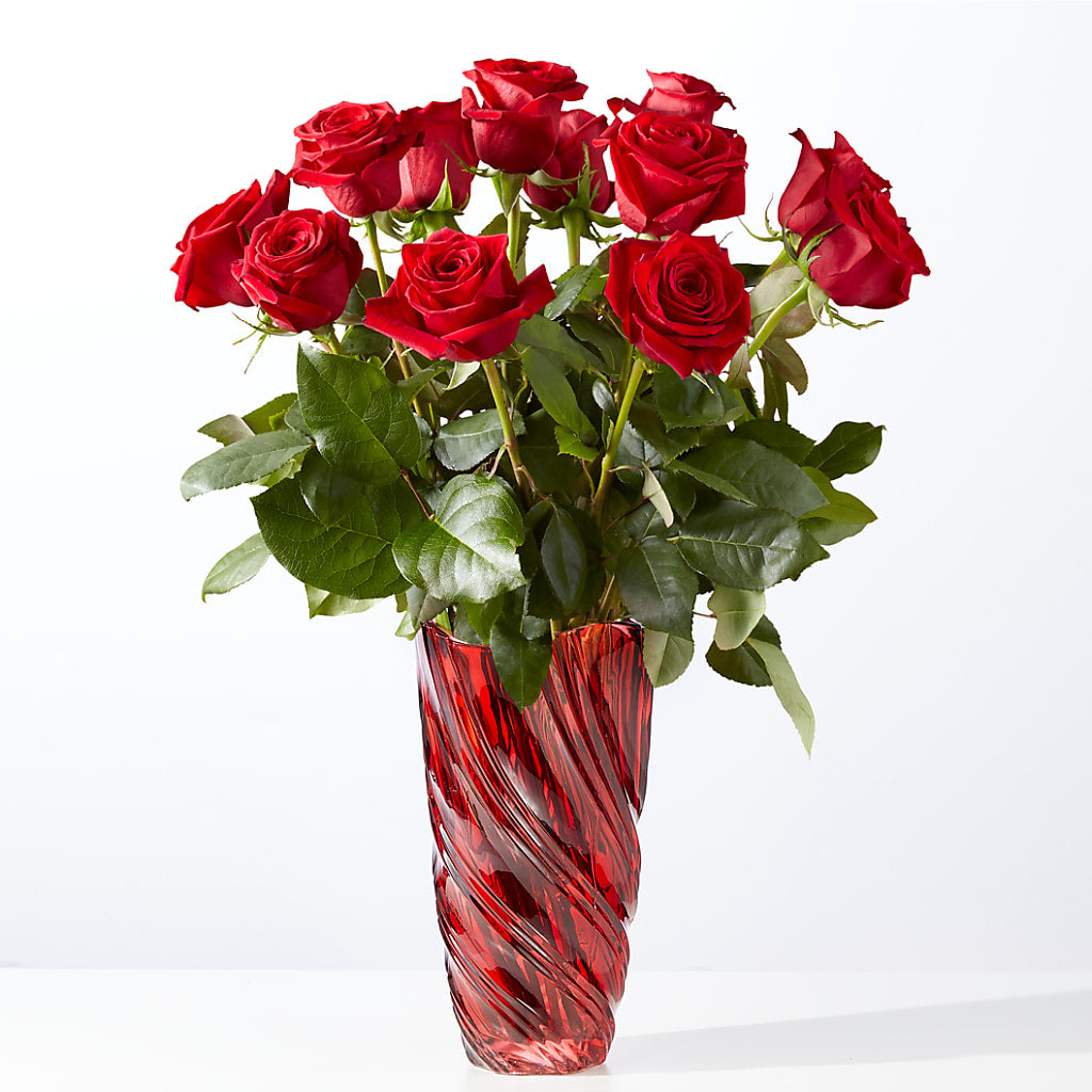Classic Love Red Rose Bouquet with Luxe Swirl Vase – Discountflowershop.com, Tontitown AR